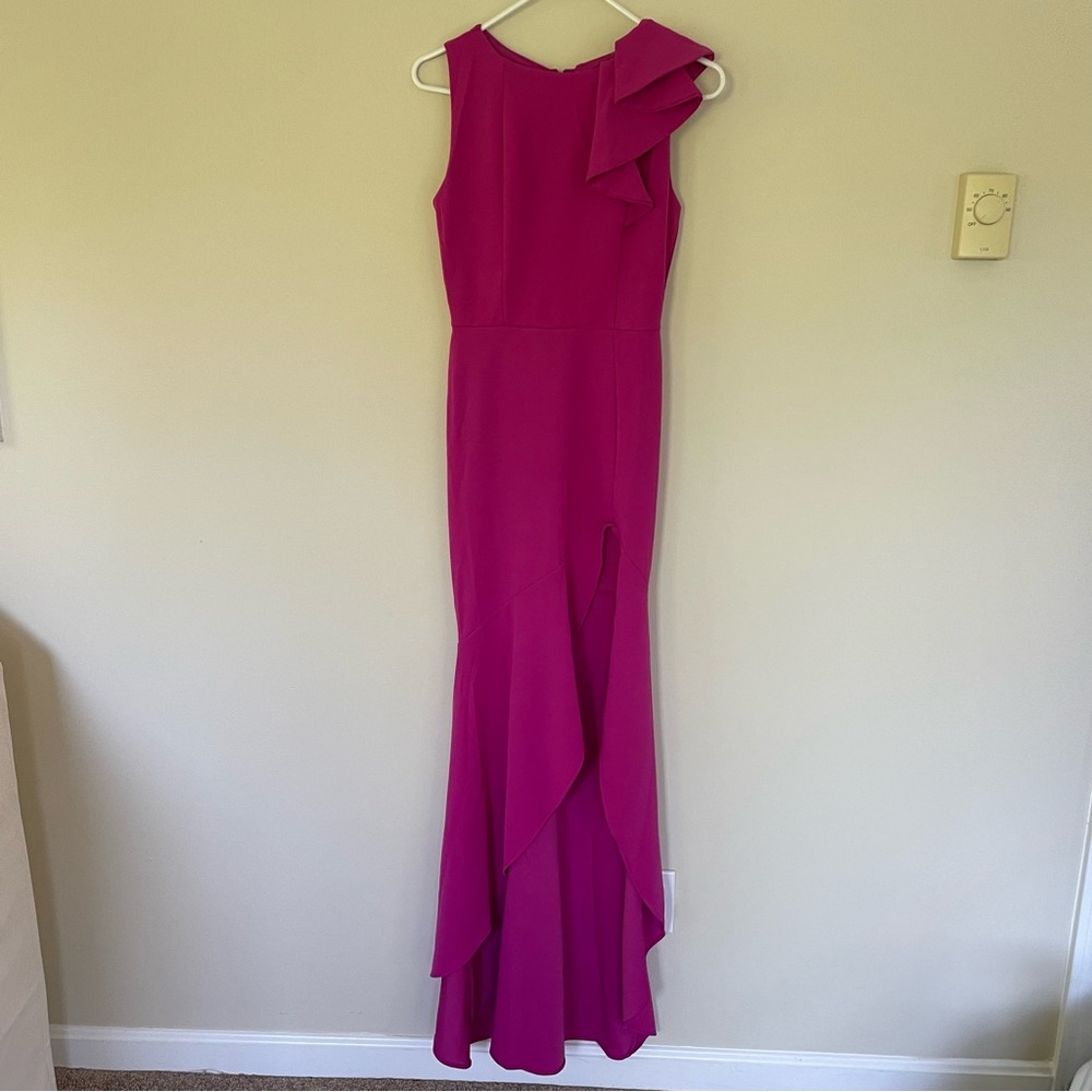 Symphony Magenta Maxi Dress with Slit and Small Train